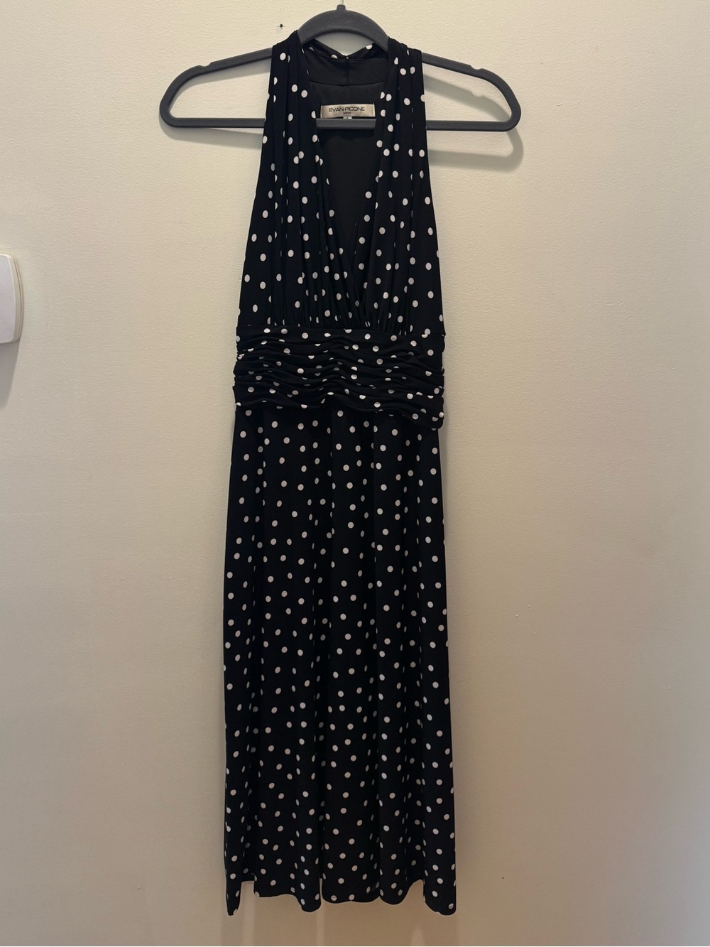 Evan Picone Black & White Polka Dot One-Shoulder Maxi Dress